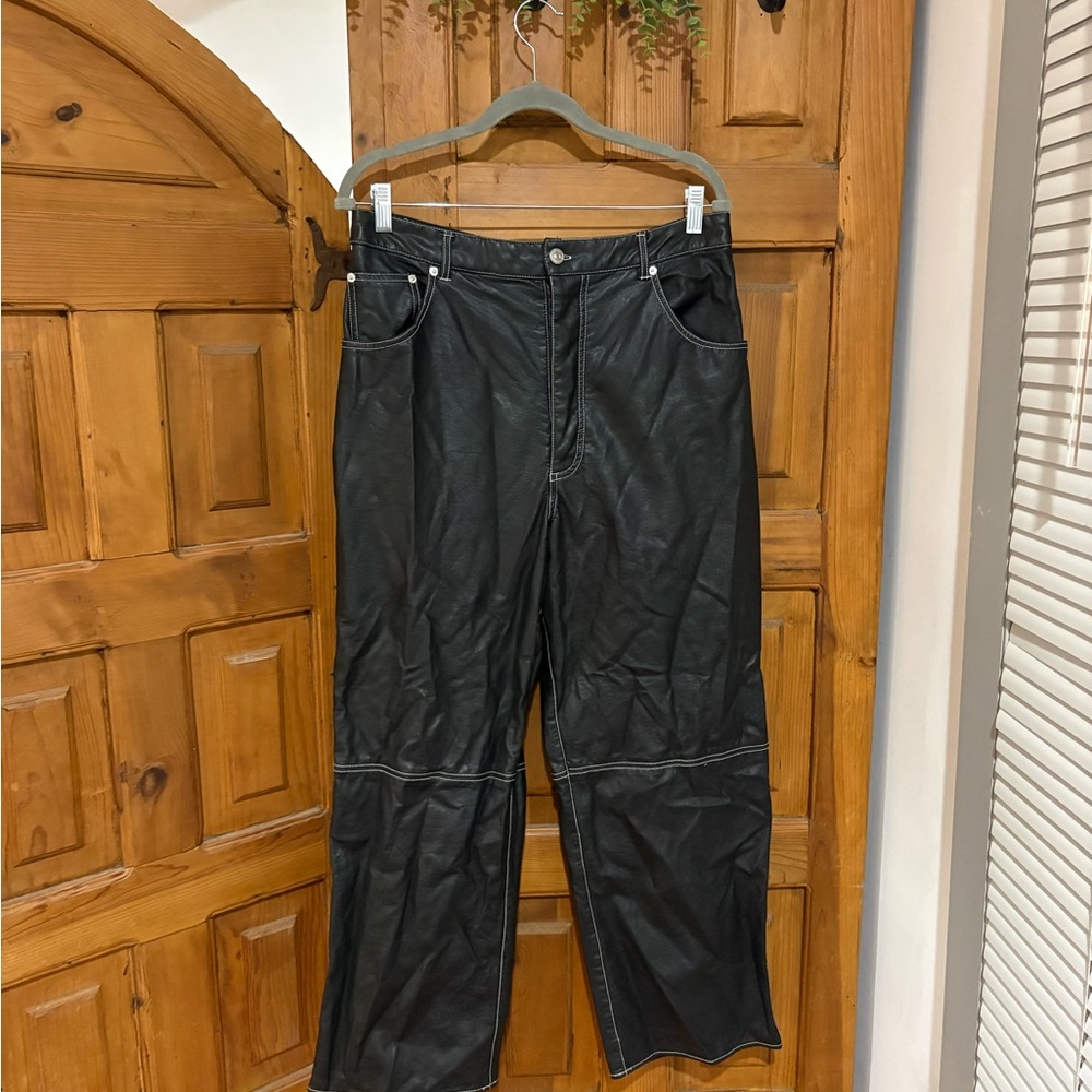 Black Faux Leather Wide-Leg Pants
